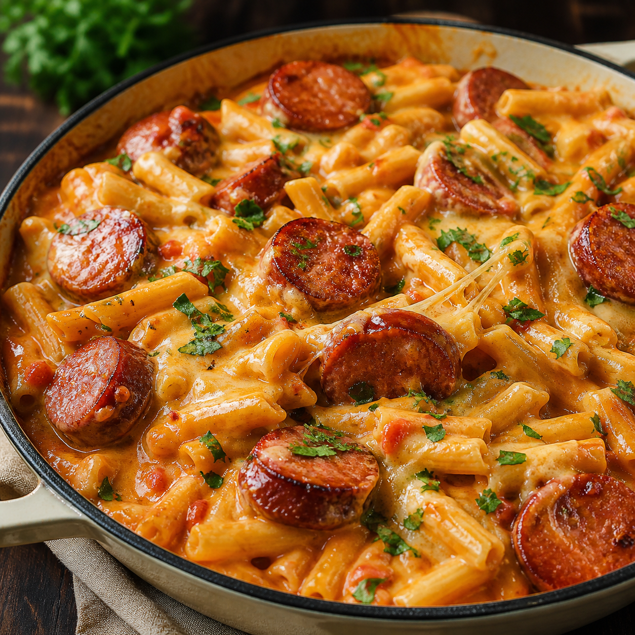 Macarrão cremoso com calabresa